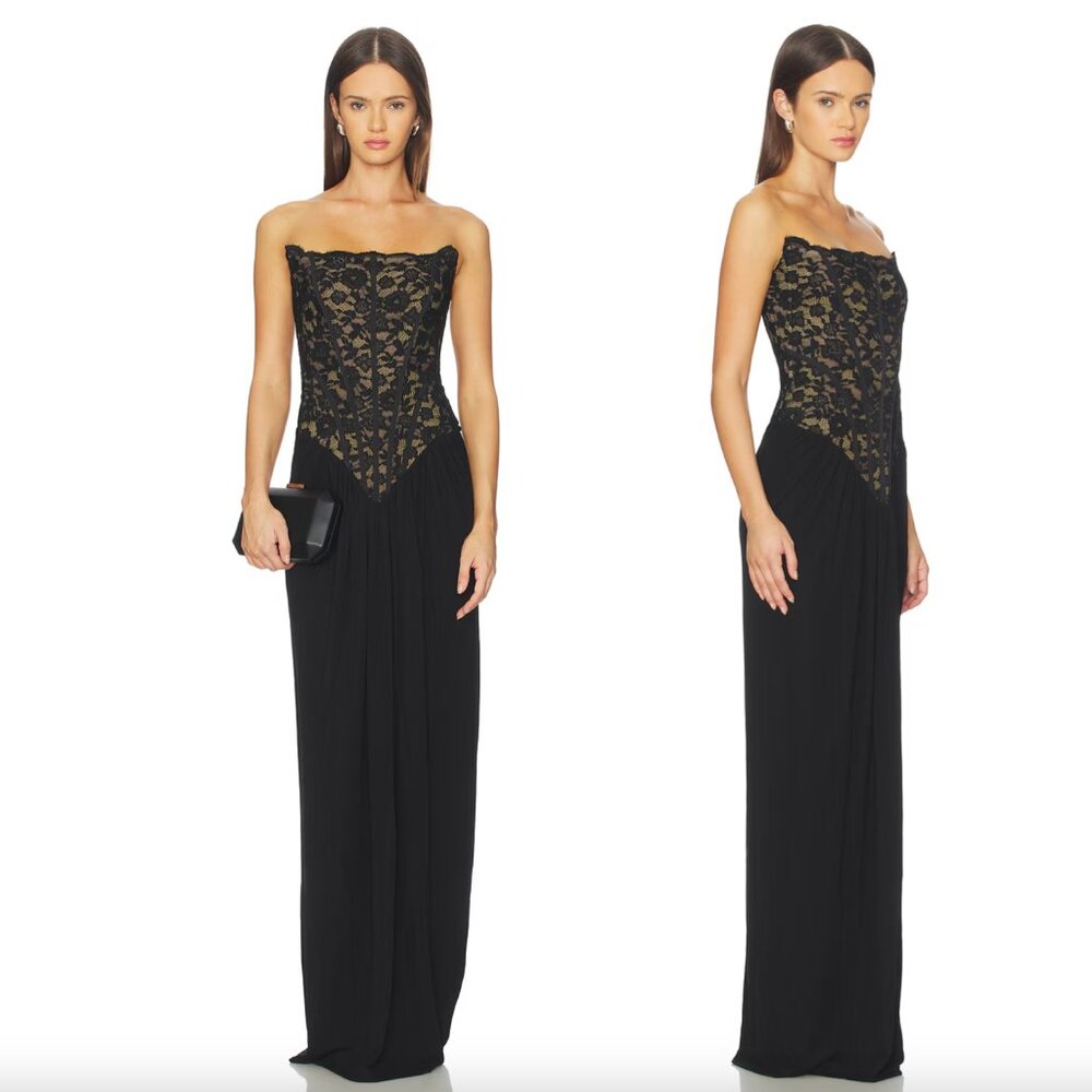NEW NBD Asta Gown in Black Lace Formal Strapless Corset Maxi Dress Medium M - Picture 2 of 6